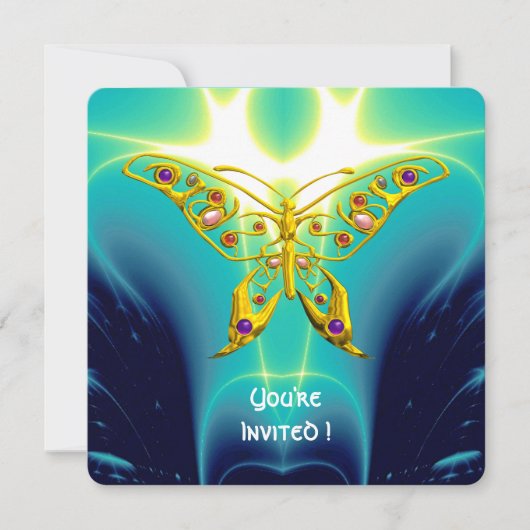 GOLD HYPER BUTTERFLY, Turquoise Blue Fractal Waves Kaart (Voorkant)