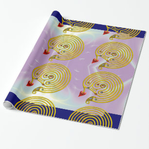 GOLD HYPER LABYRINTH / PAARSE BLAUWGROEN LICHTWAVE CADEAUPAPIER