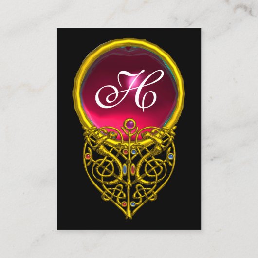 GOLD HYPER VALENTIJN HEART PINK RUBY GEM MONOGRAM VISITEKAARTJE (Achterkant)