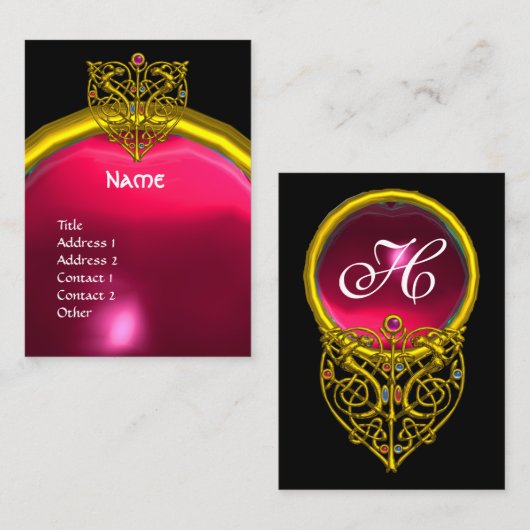 GOLD HYPER VALENTIJN HEART PINK RUBY GEM MONOGRAM VISITEKAARTJE (Voorkant / Achterkant)