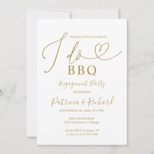 Gold I DO BBQ Engagement Party Invitation (Devant)