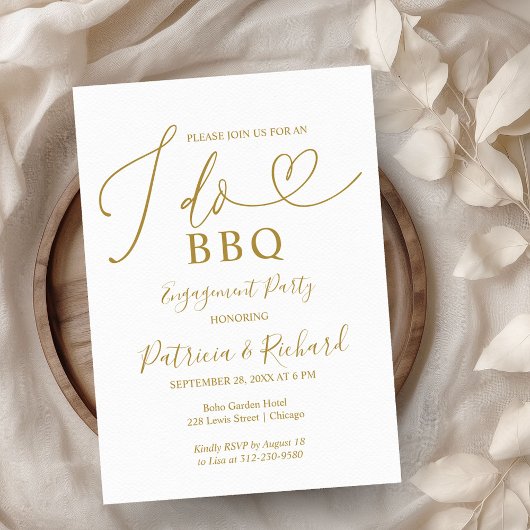 Gold I DO BBQ Engagement Party Invitation