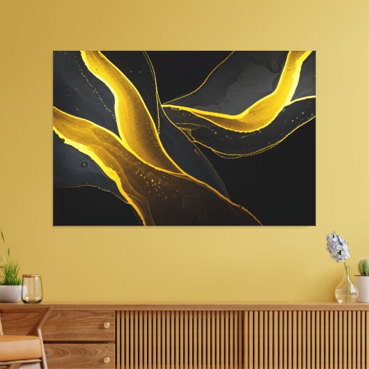 Gold in Black Flow Canvas Afdruk (Insitu (Woonkamer))