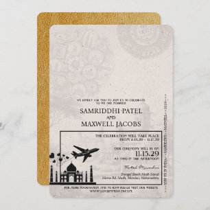 Gold India Passport Wedding Invitation Kaart
