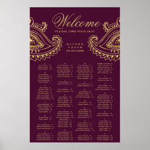 Gold Indian Paisley Alfabetical Seating Chart Poster