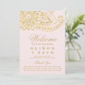 Gold Indian Paisley | Blush Pink Wedding Programme (Debout devant)
