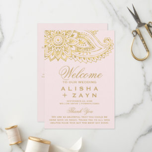 Gold Indian Paisley   Blush Pink Wedding Programme Programma
