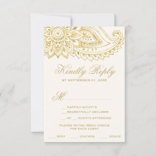 Gold Indian Paisley Menu Keuze RSVP-kaart