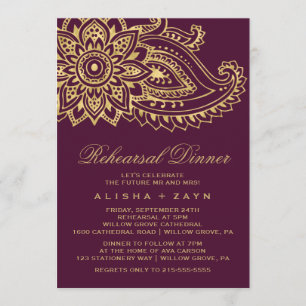 Gold Indian Paisley Rehearsal Dinner Kaart