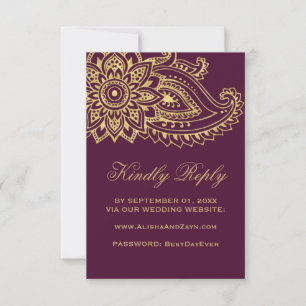 Gold Indian Paisley Site Mariage Carte RSVP