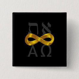 Gold Infinity-symbool. Aleph Tav - Alpha en Omega Vierkante Button 5,1 Cm