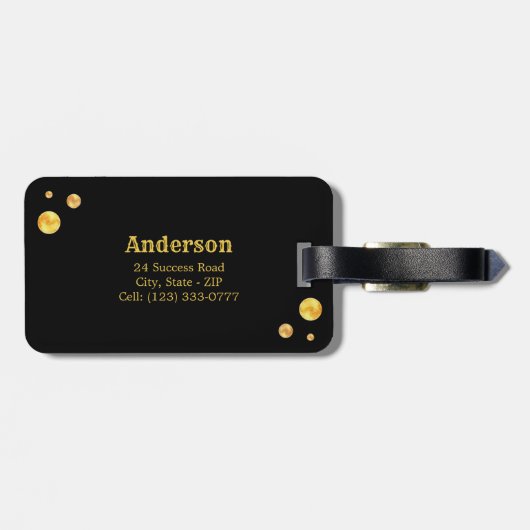 Gold Infinity Symbool & Golden Confetti op zwart Bagagelabel (Achterkant horizontaal)
