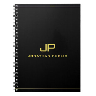 Gold Initiaal Monogram Sjabloon Professional Black Notitieboek