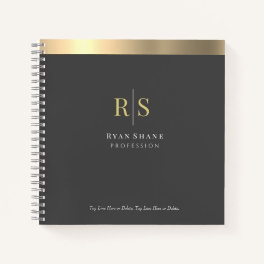 Gold Initialen & Stripe, naambezetting, donkergrij Notitieboek (Voorkant)