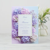 Gold Inset Lavender Hydrangea Frame Wedding Kaart (Staand voorkant)