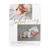 Gold Introduction Multi Photo Birth Announcement Magneet (Verticaal)