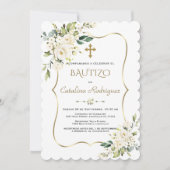 Gold Invitacion De Bautizo Con Flores Baptisme Kaart (Voorkant)