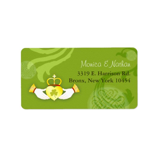 Gold Irish Claddagh Heart Green Wedding Address Etiket (Voorkant)