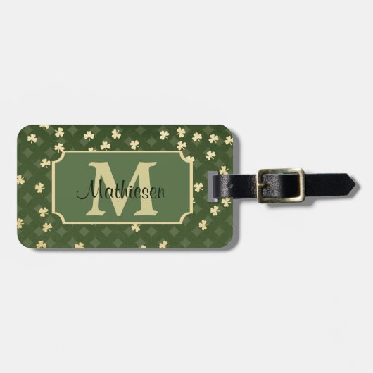 Gold Irish Shamrock Pattern Monogram Bagagelabel (Voorkant horizontaal)