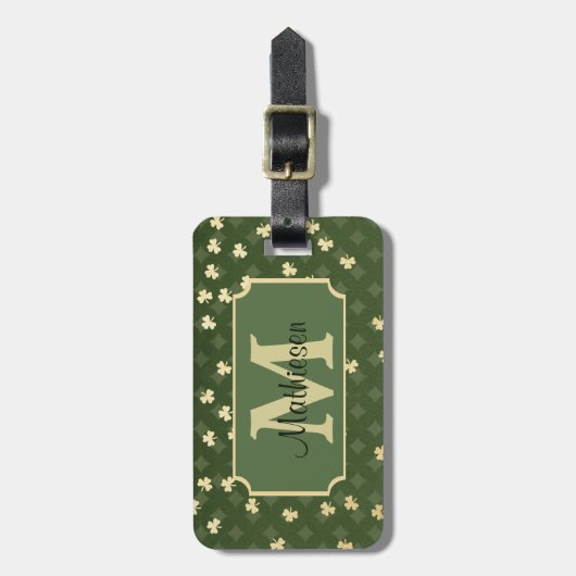 Gold Irish Shamrock Pattern Monogram Bagagelabel (Voorkant verticaal)