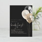 Gold Ivory QR Code 21st Party Black Balloons Kaart (Staand voorkant)