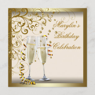 Gold Ivory Womans Elegant Gold Cream Birthday Kaart