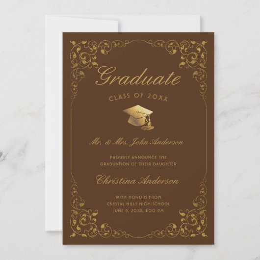 Gold Ivy Pet Script van ouders bruin Afstuderen Aankondiging (Voorkant)