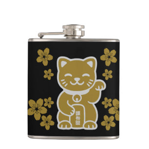 Gold Japanese Maneki-neko Heupfles