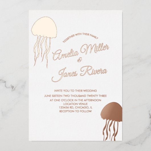 Gold JellyFish Mariage Pressing Foil Invitation (Recto)