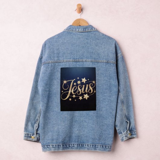 Gold Jesus Script Blue Denim Jacket (Hangar)