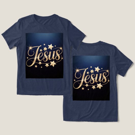 Gold Jesus Script Blue  Tri-Blend Shirt (Ontwerp Voorkant & Achterkant)
