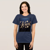 Gold Jesus Script Blue Tri-Blend Shirt (Voorkant volledig)