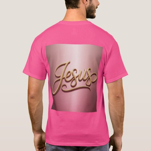 Gold Jesus Script Pink Basic Men's T-Shirt (Dos)