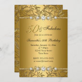 Gold Jewel Leaf 50 Fabuleux Invitation d'anniversa (Devant / Derrière)