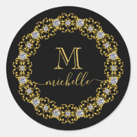 Gold Jewel Lijst Monogram Naam Klassieke ronde Sti