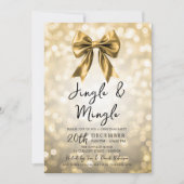 Gold Jingle & Mingle Christmas Party Bow & Lights Kaart (Voorkant)