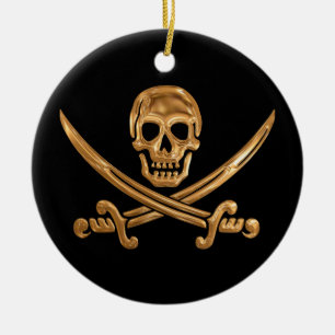 Gold Jolly Roger Keramisch Ornament