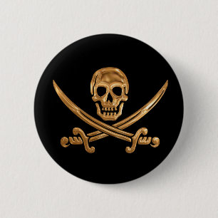 Gold Jolly Roger Ronde Button 5,7 Cm