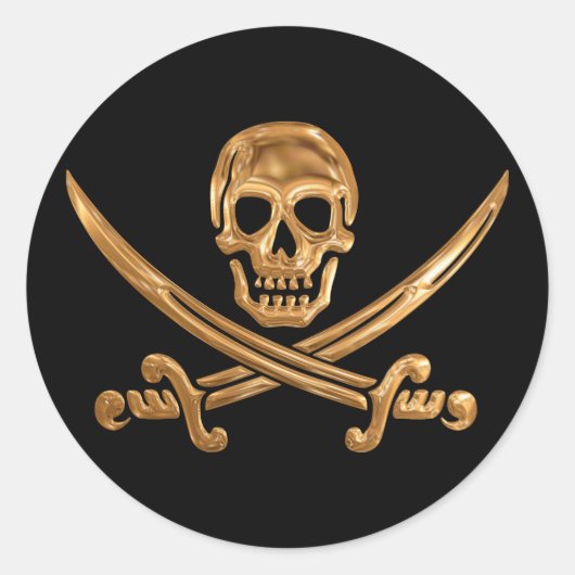 Gold Jolly Roger Ronde Sticker (Voorkant)