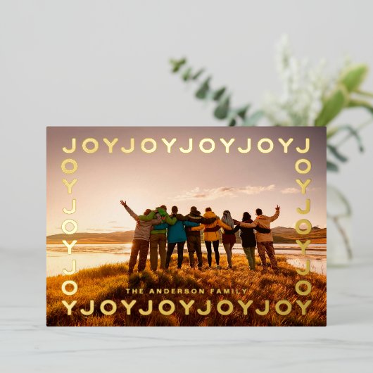 Gold Joy Joy Lijst PHOTO Kerstmis Folie Feestdagenkaart (Staand Voorkant)