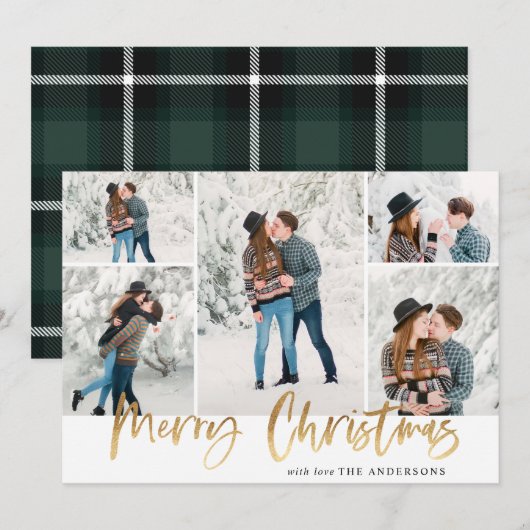 Gold Joyeux Carte photo de Noël Cinq photos (Devant / Derrière)