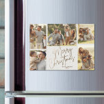 Gold Joyeux Noël Cinq photos Carte magnétique<br><div class="desc">Fêtes de Noël multiphoto Les cartes MAGNETIC portent votre nom de famille et les mots Joyeux Noël en lettres d'or chic sur un arrière - plan blanc cassé. PLUS DE DESIGNS et de couleurs dans notre magasin.</div>