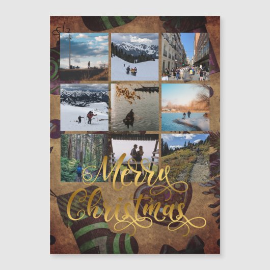 Gold Joyeux Noël Photo Collage Magnet cadeau (Devant)