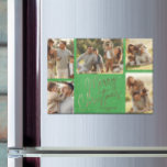 Gold Joyeux Noël Photos Carte magnétique verte<br><div class="desc">Fêtes de Noël multiphoto Les cartes MAGNETIC comprennent votre nom de famille et les mots Joyeux Noël en lettres d'or chic sur un arrière - plan vert. PLUS DE DESIGNS et de couleurs dans notre magasin.</div>