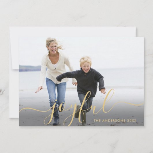 Gold Joyful Script Holiday-fotokaart Feestdagenkaart (Voorkant)