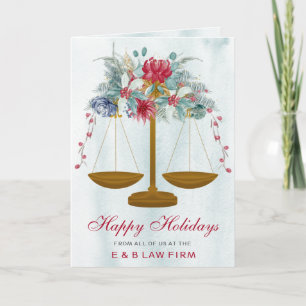 Gold Justice Scale Holly Wreath Lawyer Kerstmis Feestdagen Kaart