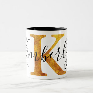 Gold 'K' Monogram met persoonlijke naam Tweekleurige Koffiemok