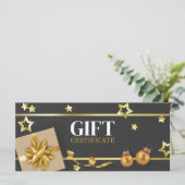 Gold kerstbal Classy Stars - kaartje met lint (Staand voorkant)