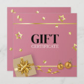 Gold kerstbal-staart roze lintkaart (Voorkant / Achterkant)