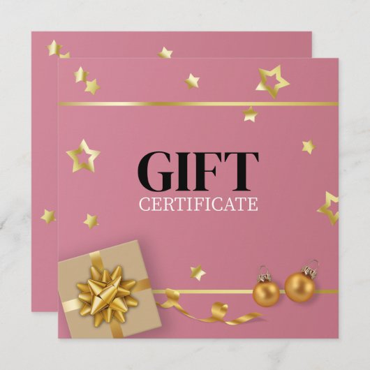 Gold kerstbal-staart roze lintkaart (Voorkant / Achterkant)